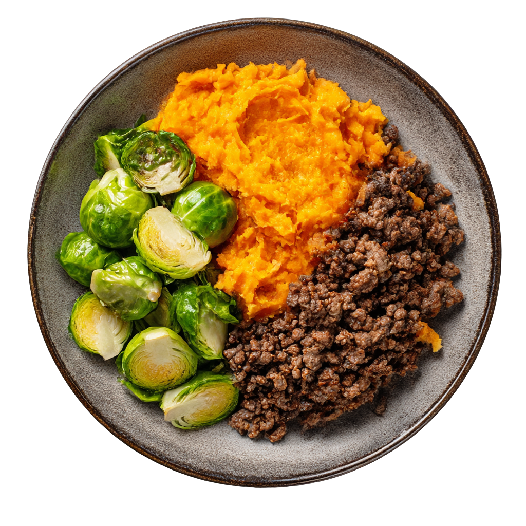 Ground Beef + Sweet Potato + Brussels
