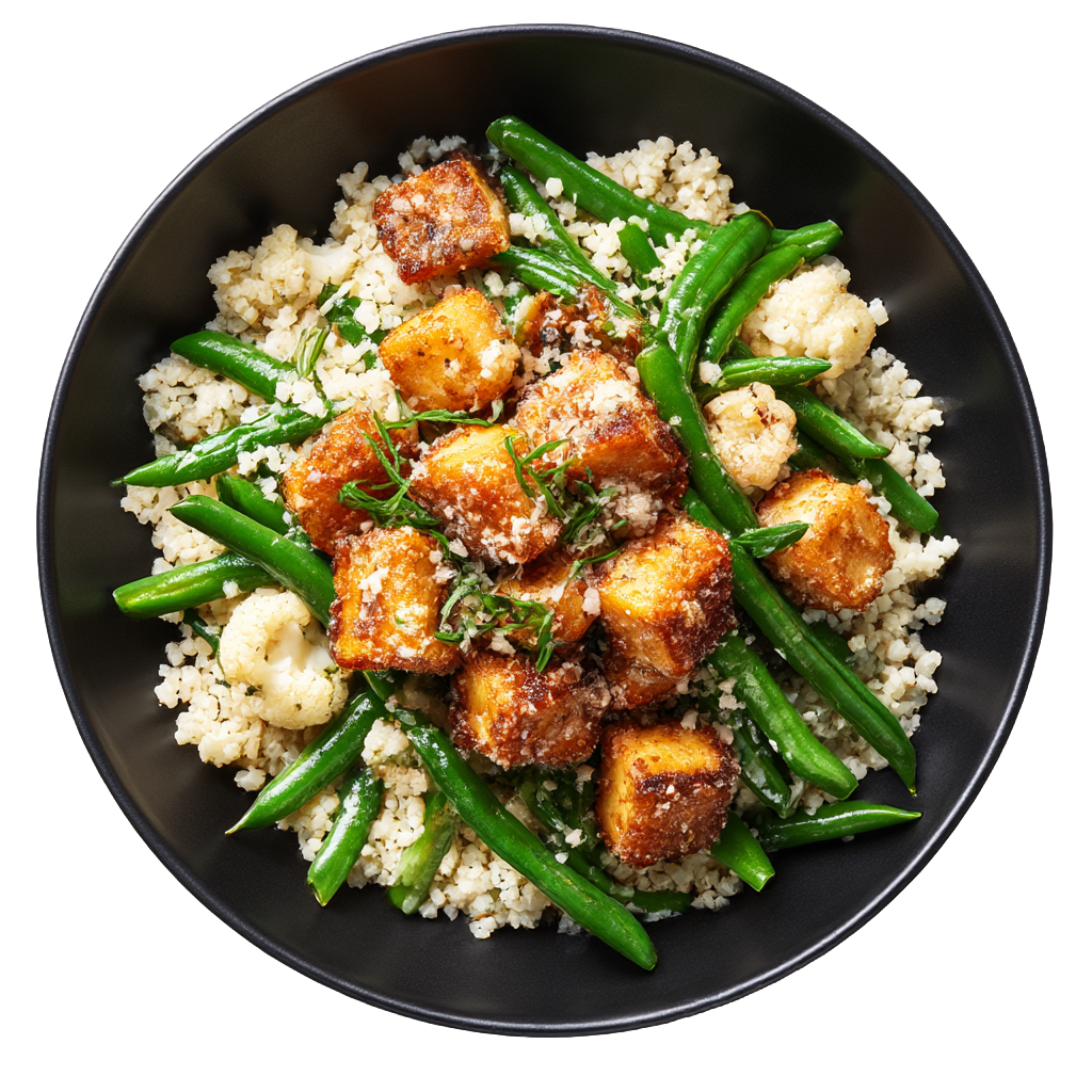 Tofu + Cauliflower Rice + Green Beans
